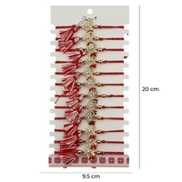 Martisor Bratara cu Ciucure pentru Dama, Jolie, Model Inima cu Margareta, Set 12 bucati, Pandativ din Inox cu Pietre, Snur Reglabil, Rosu/Alb