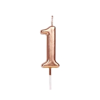Lumanare de Tort, Flippy, Model Cifra 1, Party, 4.5 x 2.5 cm, din Parafina, Rose Gold