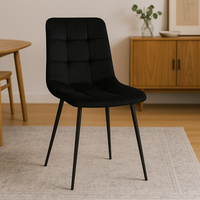 Scaun living tapitat cu catifea, spatar matlasat, 44x54x89 cm, negru