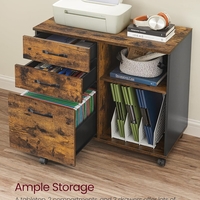 VASAGLE Dulap mobil tip rollbox pentru birouri, sertar cu sina suport dosare, stil industrial, 40x80x66 cm, maro rustic