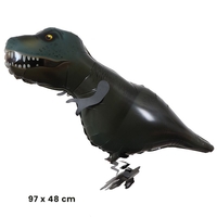 Balon din Folie Metalizata, Vafy, Figurina Animata, Model Dinozaur, 97x48 cm, Ambalaj Individual, Pai Inclus, Umflare cu Aer sau Heliu, Negru