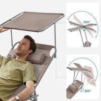 SONGMICS Sezlong pliabil, cu parasolar si tetiera, spatar reglabil in 4 pozitii, maxim 150kg, 200x71x38 cm, taupe