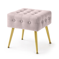 Taburet tapitat Quadra, velur, cu picioare metalice, 40x40x42 cm, roz pudra