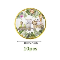 Farfurii Cartonate pentru Petreceri, Flippy, Farfurii Cartonate de unica Folosinta pentru Zile de Nastere, Model Safari cu Animale, set 10 buc, Diametru 18 cm, Multicolor