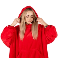 Hanorac tip patura oversize din fleece moale, cu gluga si buzunar mare, rosu