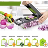 Feliator Multifunctional, Flippy, Razatoare, 8 in 1, pentru Fructe si Legume, 10 Piese, Lame de Inox, Recipient Stocare, Separator Oua, Protectie Mana, ABS, 32.2x11.3 cm, Verde/Gri