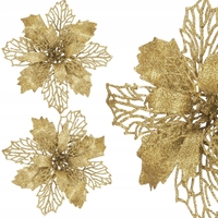Set 10 ornamente pentru bradul de Craciun, stea Poinsettia, 16cm, galben auriu