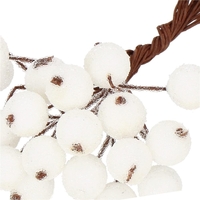 Set decorativ ramuri cu merisoare rosii artificiale inghetate, 15 cm, 200 boabe, alb