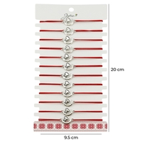 Martisor Bratara Elastica cu Pandantiv din Inox, Jolie, pentru Dama, Set 12 bucati, Snur Rosu Textil, Model Inima Luna