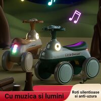 Bicicleta Pentru Copii, Flippy, Fara Pedale, Cu Patru Roti, Din Plastic Rezistent, Fara BPA, Cu Muzica Si Lumini, Model Dinozaur, 50x27x40 Cm, Galben-Mustar