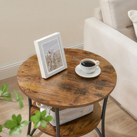 VASAGLE Masuta laterala rotunda, tip noptiera, cu 2 rafturi, cadru de otel, 55x55cm, maro rustic