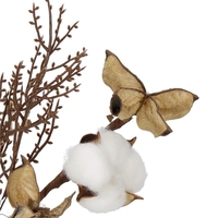 Ramura decorativa Craciun cu bumbac si plante uscate, 37 cm, alb/maro