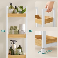 SONGMICS Carucior de baie, raft ingust cu roti, bambus si MDF, 20x30x80 cm, alb si maro natur