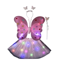Costum Fluturas cu Aripi Modelabile Luminoase pentru Copii, Flippy, Fusta din Tul cu Lumini, Bagheta si Bentita, 4 piese, Pentru Halloween, Roleplay, Craciun, Carnaval, Paste, Ziua Copilului, Bumbac/Poliester, Marime universala, Roz