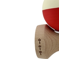 Kendama X Originala, Profesionala, Flippy, Rubber Grip, Cupe Mari KING SIZE V3, Gaura in Baza, Rulment Metalic, din lemn 18 cm, Ata 62/65 cm, Bicolor Galben/Rosu