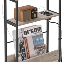 VASAGLE Masuta ingusta cu priza si porturi de incarcare USB, 3 rafturi, 45x18x58 cm, gri