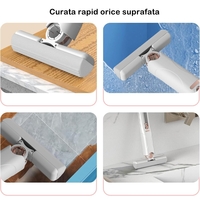Mop de Mana Flippy, Mini-Portabil, cu Sistem de Stoarcere, Dispozitiv de Curatat Manual, cu Burete Absorbant, din PVA, 29.5 x 15.5 cm, 3 Rezerve, Alb