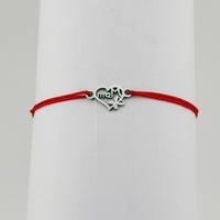 Bratara Martisor pentru Dama, Jolie, Model Inima cu Fluture, Set 12 bucati, Pandativ Argintiu din Inox cu Snur Rosu Ajustabil
