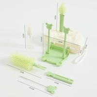 Set 7 Piese de Spalat/Uscat Biberoane, Flippy, Portabil, Peri de Silicon, pentru Tetine, Suzete, Biberoane, Paie, Cutie Inclusa, 16 x 11 x 5 cm, Model Ursulet, Verde