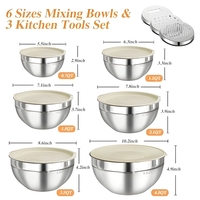 Set 6 Boluri pentru Mixare si Depozitare, Vafy, Inox Premium, Capace Ermetice, 3 Accesorii Razuire si Feliere, Interior Gradat, Design Nestable, Argintiu