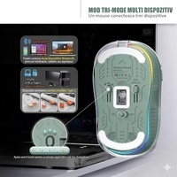 Mouse Wireless, Vafy, Dual Bluetooth, 2.4 GHz, Multi Device, USB-C, 4 Niveluri DPI 800-2400, Reincarcabil, Iluminare LED, Compatibil MacBook/iPad/Laptop, 10 x 6 cm, Verde