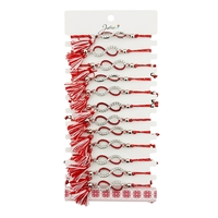 Martisor Bratara cu Ciucure pentru Dama, Jolie, Model Infinit cu Pietre, Set 12 bucati, Pandativ din Inox, Snur Reglabil, Rosu/Alb