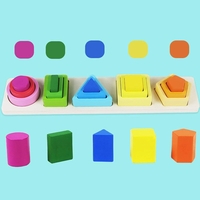 Jucarie Montessori din Lemn, Flippy, Tip Puzzle, cu 5 Forme Asimetrice, 15 Piese, Educativa, Interactiva, Creativa, Model Forme Geometrice, Materiale Non Toxice, +2 Ani, 29x6.5 cm, Multicolor
