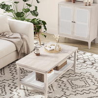 VASAGLE Masuta de cafea, din MDF, cu spatiu de depozitare pe 2 nivele, 55x100x45 cm, stil boho, bej