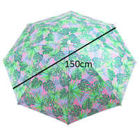 Umbrela de plaja pliabila, cu inclinare si inaltime reglabila, diametru 150 cm, verde cu imprimeu frunze verzi