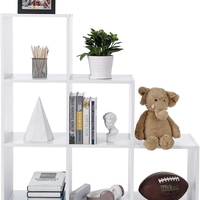 VASAGLE Biblioteca cu 6 compartimente, unitate de depozitare pentru decoratiuni, din lemn, 29x98x98cm, alb