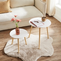 VASAGLE Masa de cafea, set de 2 bucati, picioare din lemn si blat MDF, design minimalist scandinav, 45x50cm si 35x35cm, alb