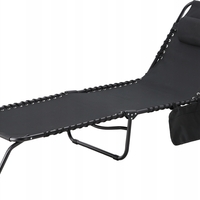 Sezlong pliabil 190x58x30 cm, cu spatar reglabil, perna si buzunar lateral, cadru metalic, negru
