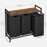VASAGLE Cos de rufe, 3 compartimente, saci de rufe detasabili, raft, cadru metalic, 3x38L, 93x33x72 cm, maro vintage si negru