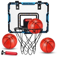 Cos de Baschet pentru Copii, Flippy, cu Tablou de Bord Electronic, Minge, Pompa, 2 Moduri, Interior/Exterior, Inel Metalic si Rabatabil cu Arc, Luminos, 41x31x5 cm, Multicolor