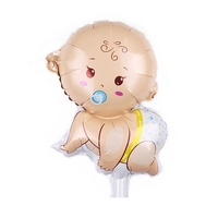 Balon din Folie Metalizata, Vafy, Mini Figurina, Model Bebelus Baietel, Tematica Gender Reveal, 45x25 cm, Ambalaj Individual, Pai Inclus, Umflare cu Aer sau Heliu, Multicolor
