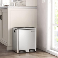 SONGMICS Cos de gunoi din inox cu 2 compartimente colectare selectiva, cu galeti interioare, 2x15litri, argintiu si negru