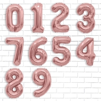 Balon din Folie Metalizata Flippy, Figurina Cifra, Tema Aniversare 40 cm, Ambalaj Individual, Pai inclus, Umflare cu Aer sau Heliu, Rose Gold, Cifra 4