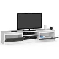 Comoda TV cu 2 usi si rafturi centrale, PAL laminat, 160x40x33 cm, alb si gri