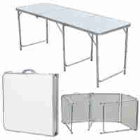 Masa pliabila metalica pentru gradina sau picnic, blat MDF, inaltime reglabila, 180x60cm