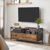 VASAGLE Comoda TV cu 2 sertare si 2 rafturi, cadru metalic, stil industrial, 120x40x50 cm, maro rustic
