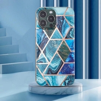 Husa protectie Vafy compatibila cu Huawei P Smart 2021 Soft IMD TPU Marble Geometric Albastru
