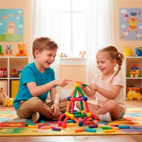 Set de constructie din piese magnetice educative pentru copii 100 de piese, colorate