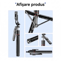 Selfie Stick Pentru Telefon, Flippy, Trepied Aluminiu Extensibil, Telecomanda Bluetooth Reincarcabila, Pentru Calatorii, Vlog Video si Fotografie, 30.6 x 7.6 x 3.5 cm, Negru