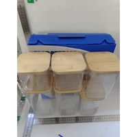 Cutii de Depozitare Alimente, Flippy, Set din 6 Cutii de tip Container, Cutii pentru Cereale, din Plastic, Capac din Bambuc, 2pc 0.5 l. 2pc 0.8 l