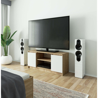 Comoda TV cu 2 usi si o polita, PAL laminat 16 mm, 120x40x55 cm, stejar sonoma si alb