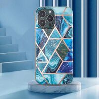 Husa protectie Vafy compatibila cu Apple iPhone 12 Mini Soft IMD TPU Marble Geometric Albastru