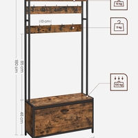 VASAGLE Cuier cu dulap de depozitare pantofi, cadru din otel, stil industrial, 32x85x180cm, maro rustic