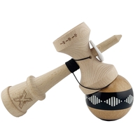 Kendama X Originala FREQUENCY, Profesionala, Flippy, Cupe Mari KING SIZE V3, Super Sticky, Gaura in Baza, Rulment Metalic, din lemn 18 cm, Ata 62/65 cm, Negru/Maro