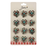 Brose Martisor Primavara, Jolie, Set 12 Bucati, Model Trifoi cu Pietre Decorative, Brosa din Metal, Dimensiune 3 x 2 cm per Bucata, Argintiu/Albastru deschis