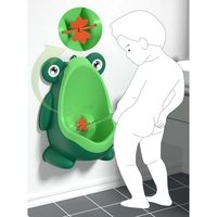 Pisoar pentru Baieti, Flippy, 0-8 Ani, in Forma de Broasca, Perie Inclusa, Montare pe Perete, Carlig Autoadeziv Inclus, 29 x 22.5 cm, Verde